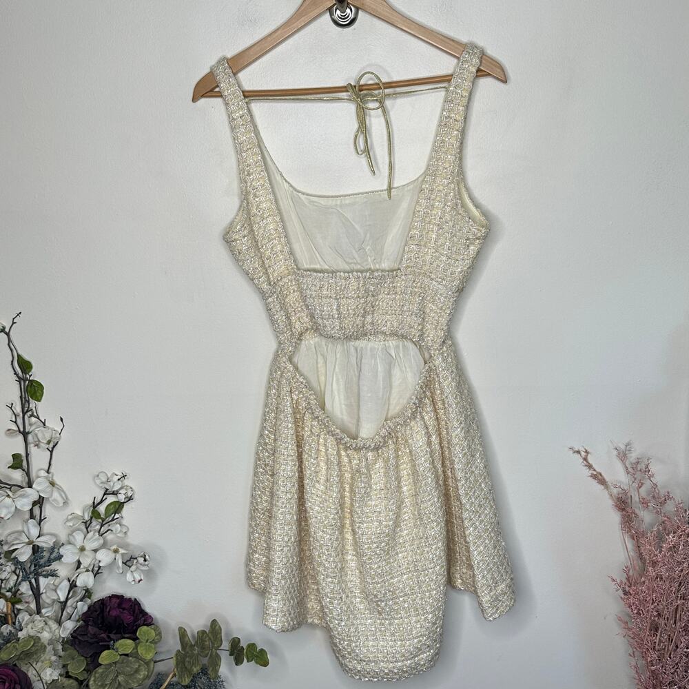 HILL HOUSE Cher Dress Coconut Tweed Boucle Metallic Cream Gold Sz L {DD48} - Picture 5 of 7